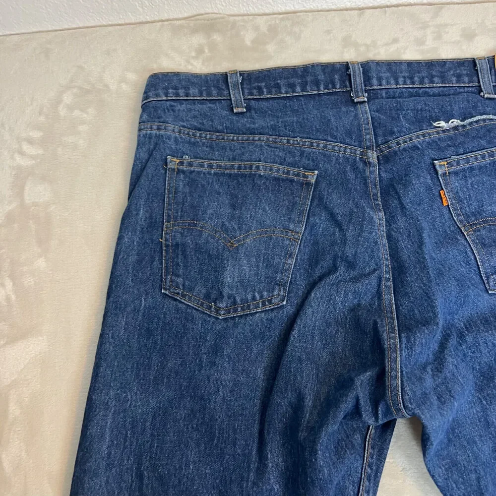 VTG Levis Jeans Mens 42x32 Dark Wash 20505 0217 USA Talon Zipper 80s‎ Orange Tab